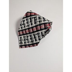 Angelino Hand Made Silk White, Red And‎ Black Geometric Men's Tie EUC